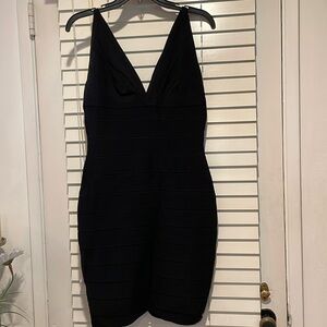 Herve Leger Black Bondage Mini Dress, Size Large